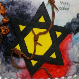 Star of David patch and barbed wire signifying the Holocaust