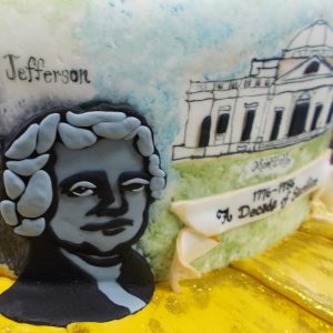 Fondant relief of Thomas Jefferson and mural of Monticello