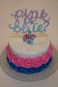 Gender Reveal Cake with Pink and Blue Buttercream Rosettes